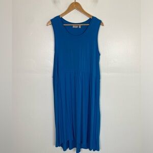 Logo By Lori Goldstein Soft Knit Midi Dress Size LP‎ Blue Side Pocket Boat Neck